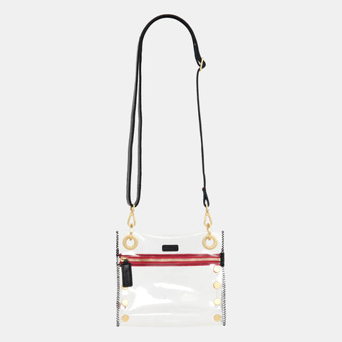 Hammitt Tony Small Clear/Black Brushed Gold Red Zip Crossbody