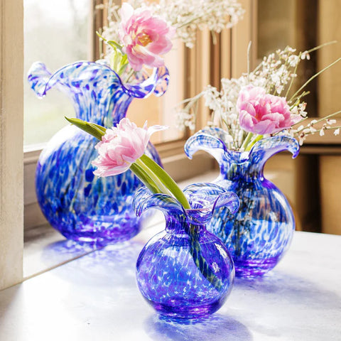 Vietri Hibiscus Glass Cobalt Tortoiseshell Medium Fluted Vase