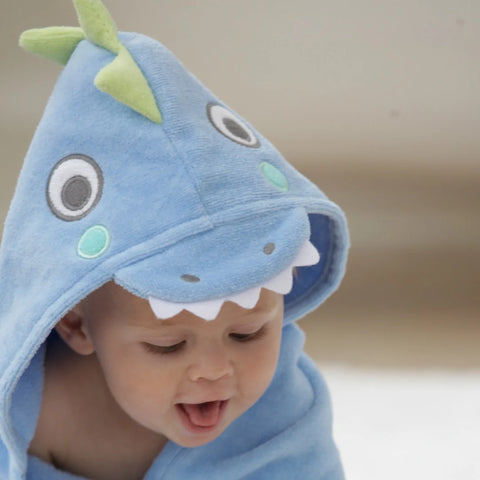 Elegant Baby Blue Dino Hooded Baby Bath Wrap