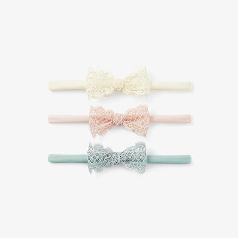 Elegant Baby Lacy Bow Nylon Baby Headband 3 Pack