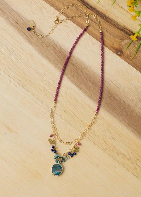 Anne Vaughan Aurora Multiple Semi Precious Stone With Pendent Cluster Coin Necklace