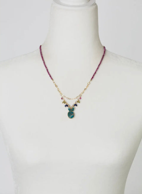 Anne Vaughan Aurora Multiple Semi Precious Stone With Pendent Cluster Coin Necklace