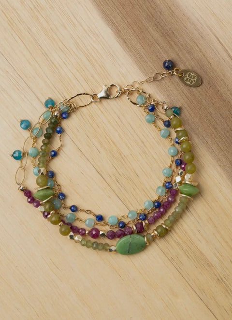 Anne Vaughan Aurora 7.5-8.5" Faceted Ruby, Lapis Lazuli, Amazonite Multistrand Bracelet