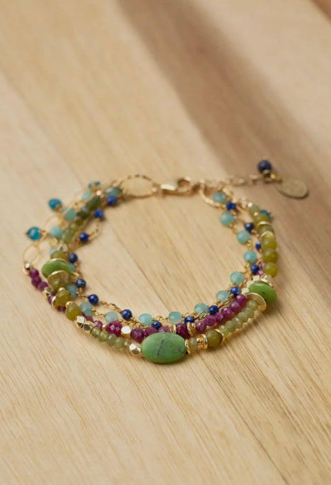 Anne Vaughan Aurora 7.5-8.5" Faceted Ruby, Lapis Lazuli, Amazonite Multistrand Bracelet