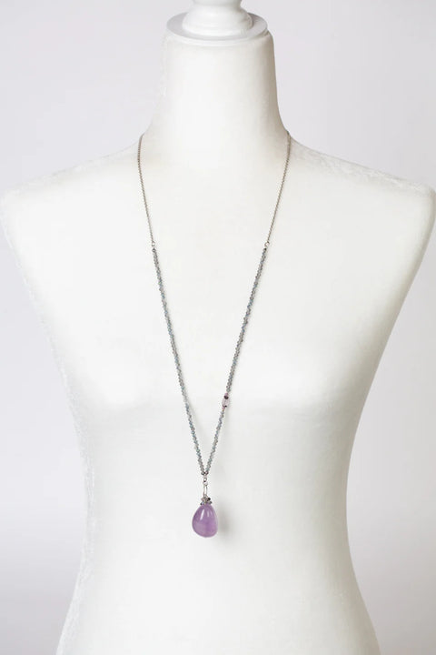 Anne Vaughan Reflections 17.25 or 34.5" Pearl, Crystal, Czech Glass With Amethyst Cluster Necklace