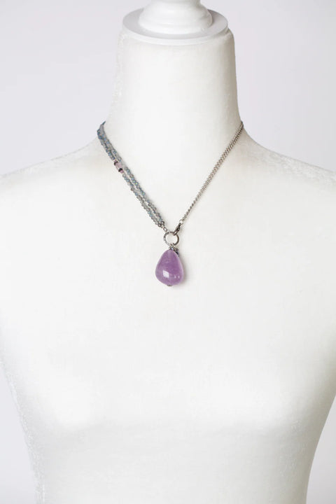 Anne Vaughan Reflections 17.25 or 34.5" Pearl, Crystal, Czech Glass With Amethyst Cluster Necklace