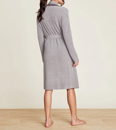 Barefoot Dreams CozyChic Ultra Lite® Tipped Ribbed Short Robe - Dove Gray/Mineral