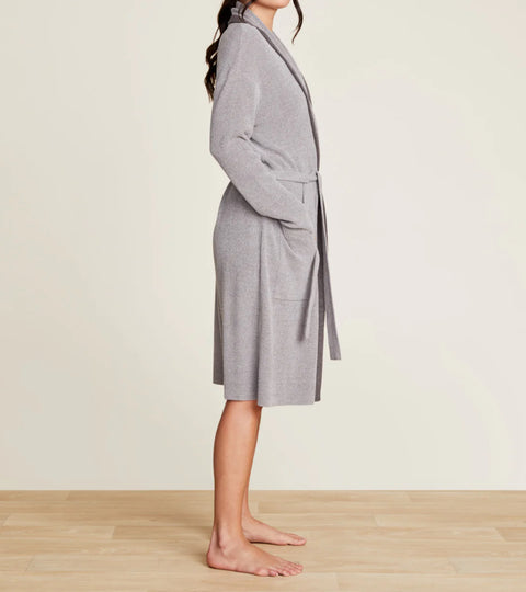 Barefoot Dreams CozyChic Ultra Lite® Tipped Ribbed Short Robe - Dove Gray/Mineral