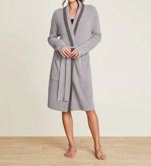 Barefoot Dreams CozyChic Ultra Lite® Tipped Ribbed Short Robe - Dove Gray/Mineral