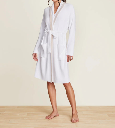 Barefoot Dreams CozyChic Ultra Lite® Tipped Ribbed Short Robe - Sea Salt/Shell