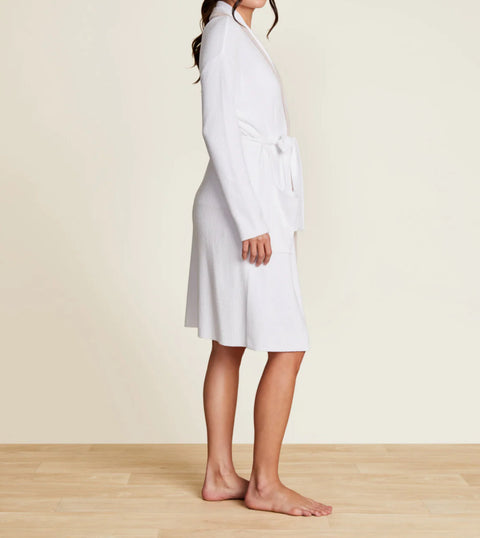 Barefoot Dreams CozyChic Ultra Lite® Tipped Ribbed Short Robe - Sea Salt/Shell