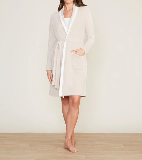 Barefoot Dreams CozyChic Ultra Lite® Tipped Ribbed Short Robe - Stone/Pearl